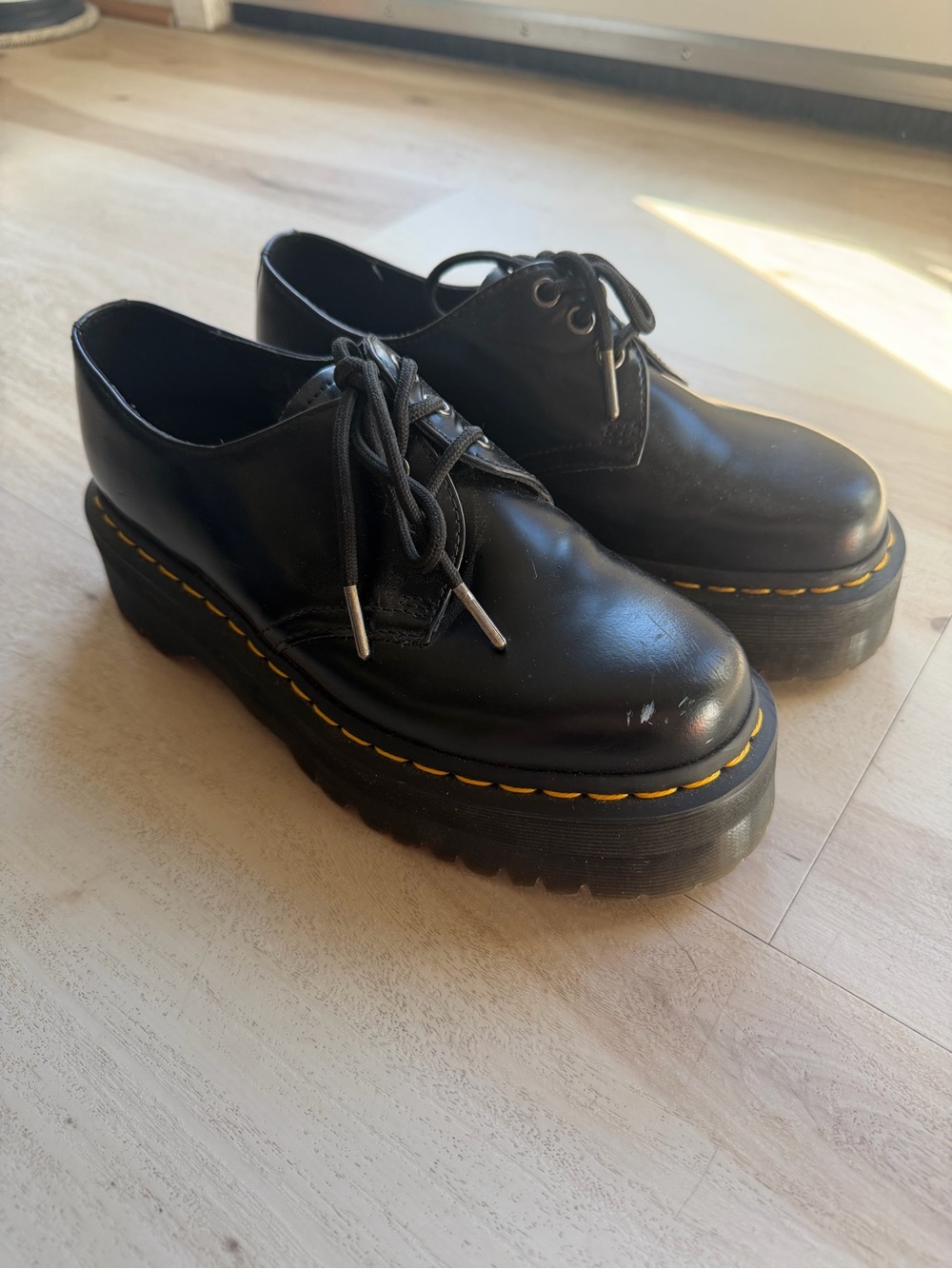 Dr. Martens 1461 Quad Chunky Platform Shoes Smooth Black Leather Goth Alt 90’s - Picture 2 of 10